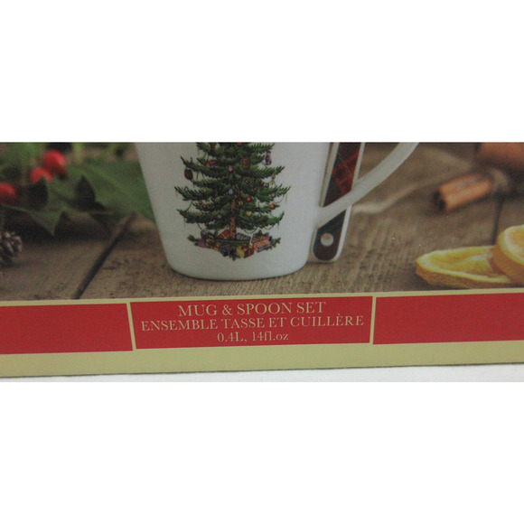 Spode Mug & Spoon set- Christmas Tree, Tartan Plaid 14oz New in Box Gift - Picture 9 of 9